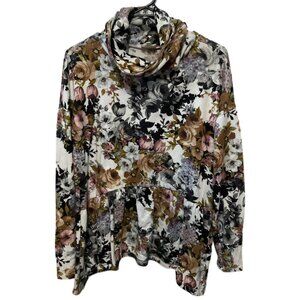 🌸 Ava James Floral Cowl Neck Tunic Top Size L – Convertible Mask Neckline!